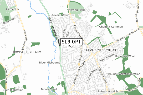 SL9 0PT map - small scale - OS Open Zoomstack (Ordnance Survey)