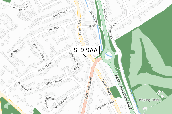 SL9 9AA map - large scale - OS Open Zoomstack (Ordnance Survey)