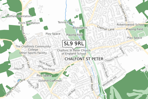 SL9 9RL map - small scale - OS Open Zoomstack (Ordnance Survey)