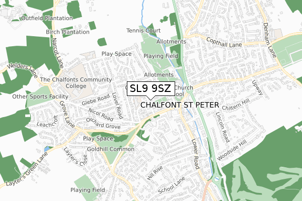 SL9 9SZ map - small scale - OS Open Zoomstack (Ordnance Survey)