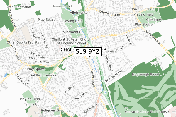 SL9 9YZ map - small scale - OS Open Zoomstack (Ordnance Survey)