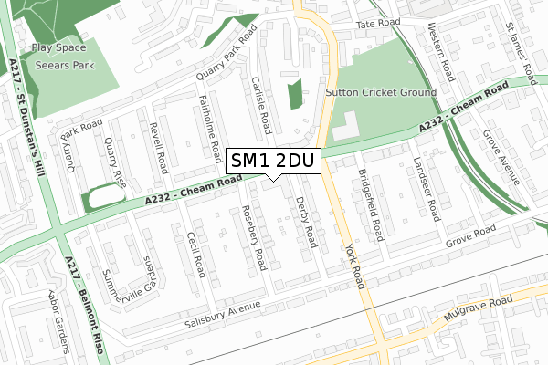 SM1 2DU map - large scale - OS Open Zoomstack (Ordnance Survey)