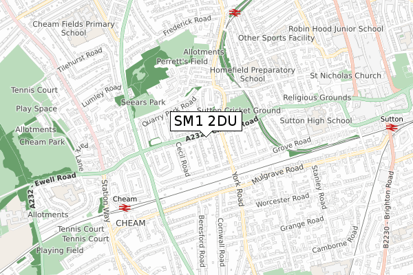 SM1 2DU map - small scale - OS Open Zoomstack (Ordnance Survey)