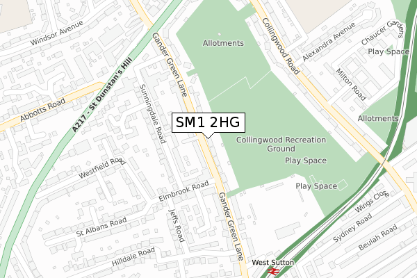 SM1 2HG map - large scale - OS Open Zoomstack (Ordnance Survey)