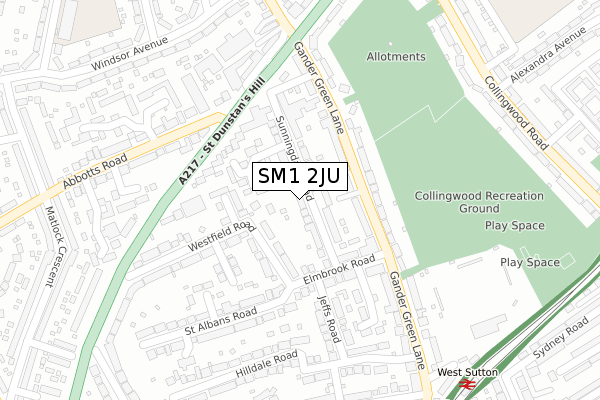 SM1 2JU map - large scale - OS Open Zoomstack (Ordnance Survey)