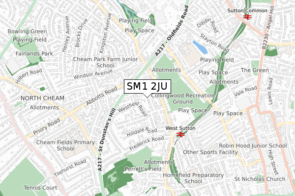 SM1 2JU map - small scale - OS Open Zoomstack (Ordnance Survey)