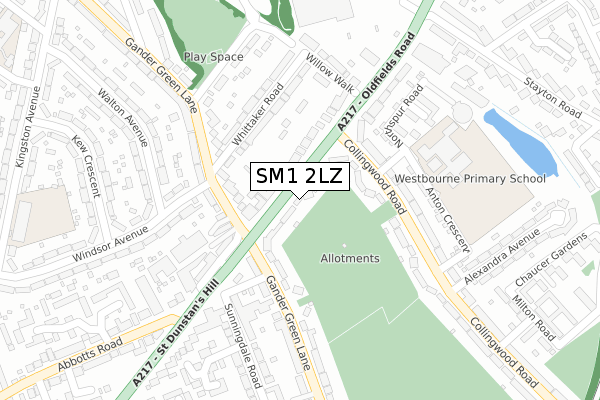 SM1 2LZ map - large scale - OS Open Zoomstack (Ordnance Survey)