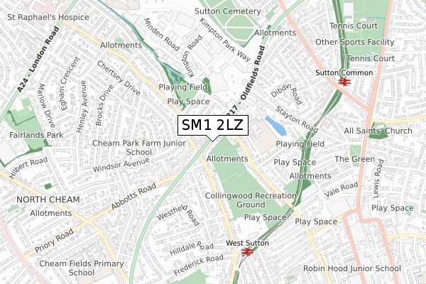 SM1 2LZ map - small scale - OS Open Zoomstack (Ordnance Survey)