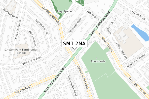 SM1 2NA map - large scale - OS Open Zoomstack (Ordnance Survey)