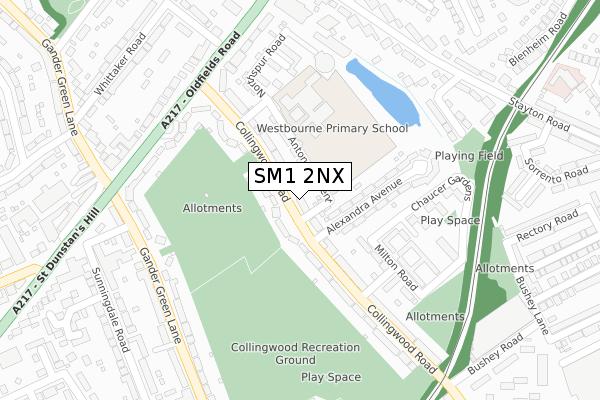 SM1 2NX map - large scale - OS Open Zoomstack (Ordnance Survey)