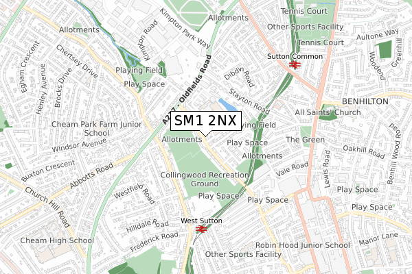 SM1 2NX map - small scale - OS Open Zoomstack (Ordnance Survey)