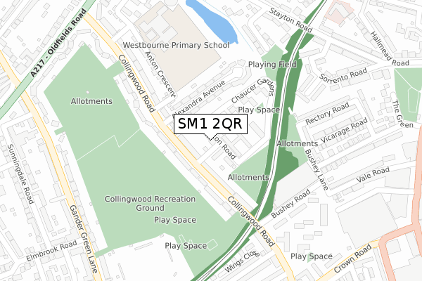 SM1 2QR map - large scale - OS Open Zoomstack (Ordnance Survey)