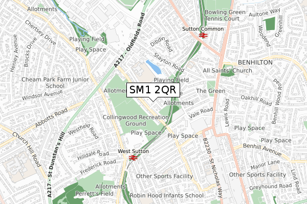 SM1 2QR map - small scale - OS Open Zoomstack (Ordnance Survey)