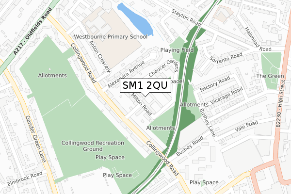 SM1 2QU map - large scale - OS Open Zoomstack (Ordnance Survey)