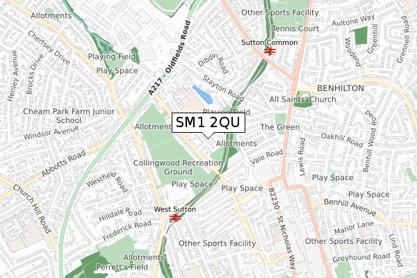 SM1 2QU map - small scale - OS Open Zoomstack (Ordnance Survey)