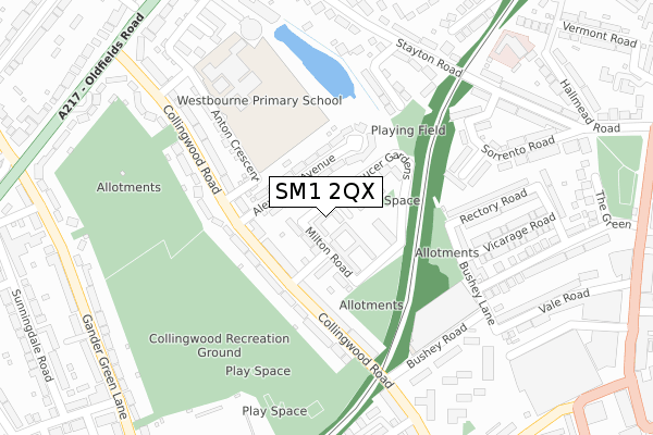 SM1 2QX map - large scale - OS Open Zoomstack (Ordnance Survey)