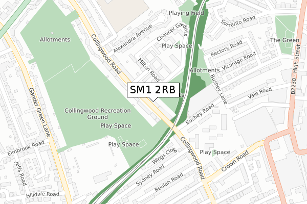 SM1 2RB map - large scale - OS Open Zoomstack (Ordnance Survey)