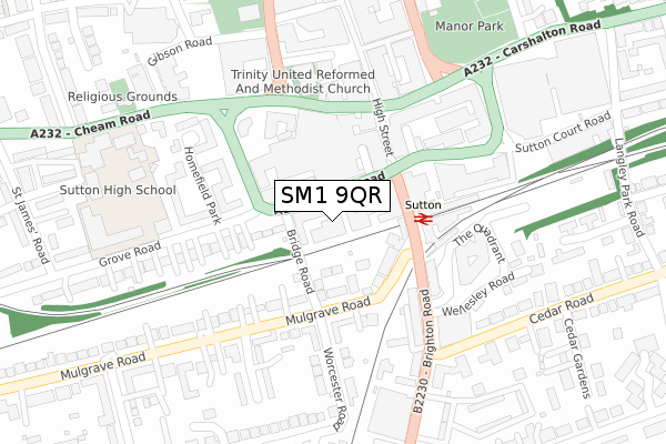 SM1 9QR map - large scale - OS Open Zoomstack (Ordnance Survey)