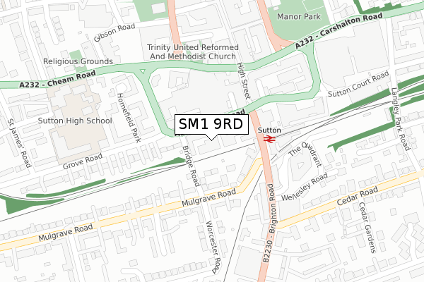 SM1 9RD map - large scale - OS Open Zoomstack (Ordnance Survey)