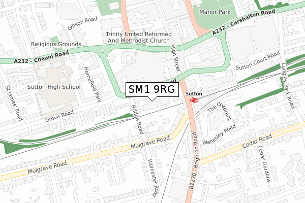 SM1 9RG map - large scale - OS Open Zoomstack (Ordnance Survey)