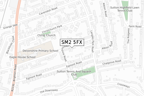 SM2 5FX map - large scale - OS Open Zoomstack (Ordnance Survey)