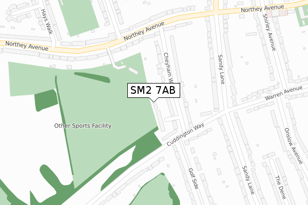 SM2 7AB map - large scale - OS Open Zoomstack (Ordnance Survey)