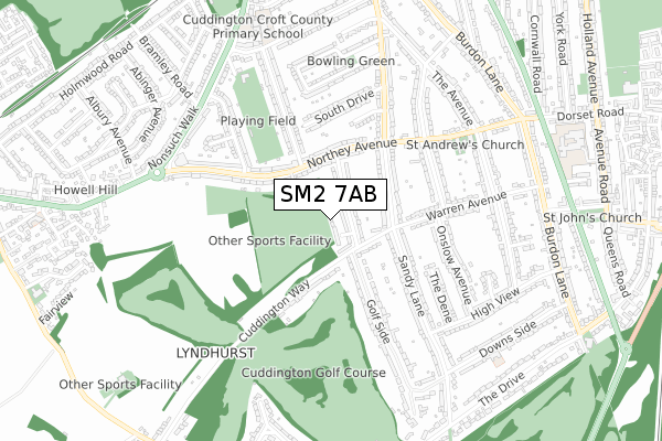 SM2 7AB map - small scale - OS Open Zoomstack (Ordnance Survey)