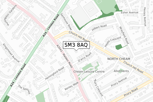 SM3 8AQ map - large scale - OS Open Zoomstack (Ordnance Survey)