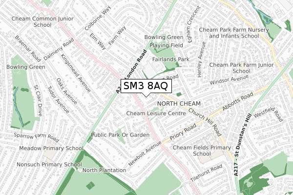 SM3 8AQ map - small scale - OS Open Zoomstack (Ordnance Survey)