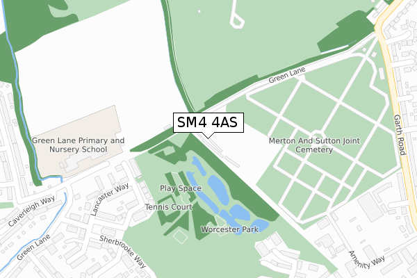 SM4 4AS map - large scale - OS Open Zoomstack (Ordnance Survey)