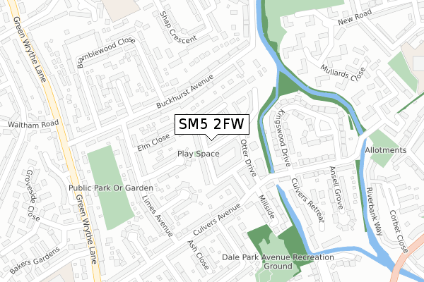 SM5 2FW map - large scale - OS Open Zoomstack (Ordnance Survey)