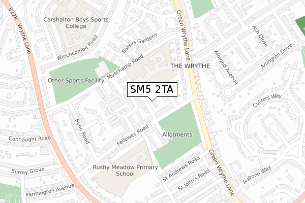 SM5 2TA map - large scale - OS Open Zoomstack (Ordnance Survey)