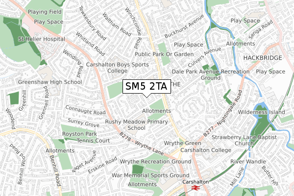 SM5 2TA map - small scale - OS Open Zoomstack (Ordnance Survey)