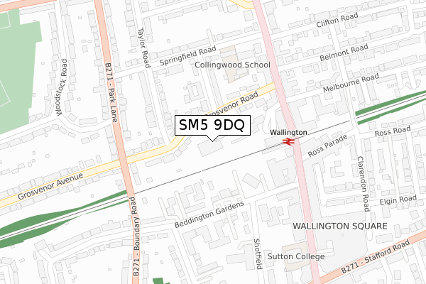 SM5 9DQ map - large scale - OS Open Zoomstack (Ordnance Survey)