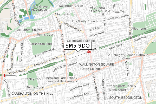 SM5 9DQ map - small scale - OS Open Zoomstack (Ordnance Survey)