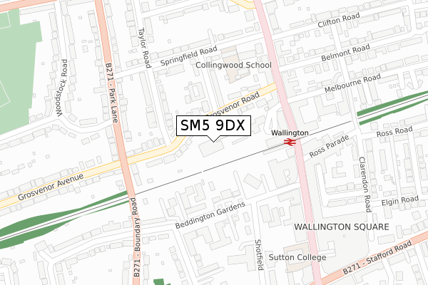 SM5 9DX map - large scale - OS Open Zoomstack (Ordnance Survey)