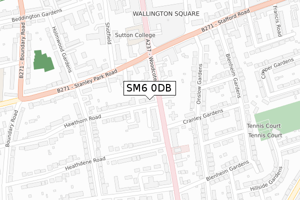 SM6 0DB map - large scale - OS Open Zoomstack (Ordnance Survey)