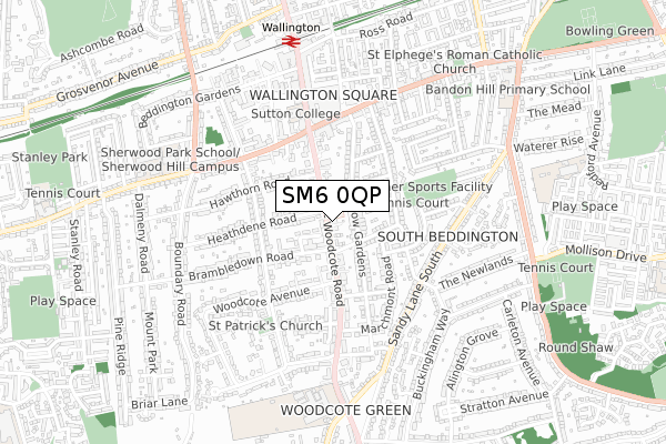 SM6 0QP map - small scale - OS Open Zoomstack (Ordnance Survey)