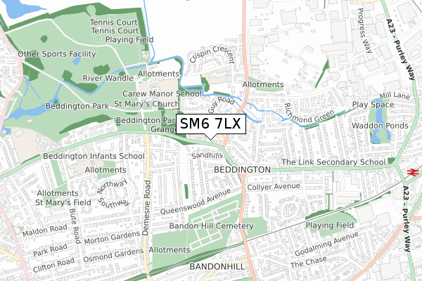 SM6 7LX map - small scale - OS Open Zoomstack (Ordnance Survey)