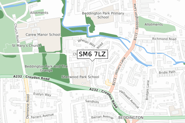 SM6 7LZ map - large scale - OS Open Zoomstack (Ordnance Survey)