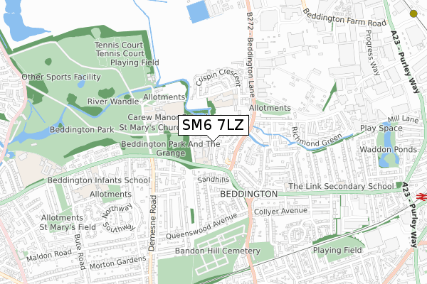 SM6 7LZ map - small scale - OS Open Zoomstack (Ordnance Survey)