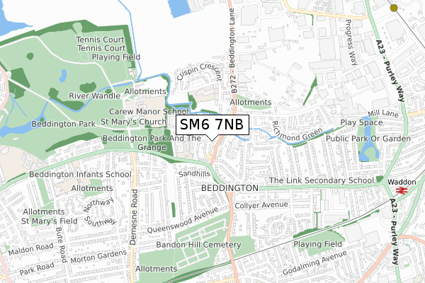 SM6 7NB map - small scale - OS Open Zoomstack (Ordnance Survey)