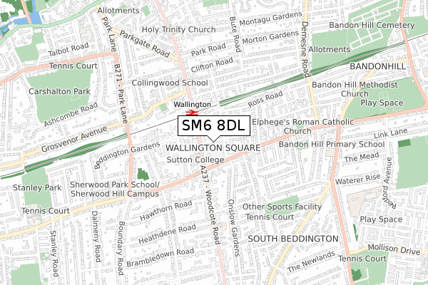 SM6 8DL map - small scale - OS Open Zoomstack (Ordnance Survey)