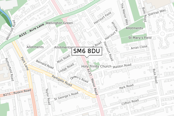 SM6 8DU map - large scale - OS Open Zoomstack (Ordnance Survey)