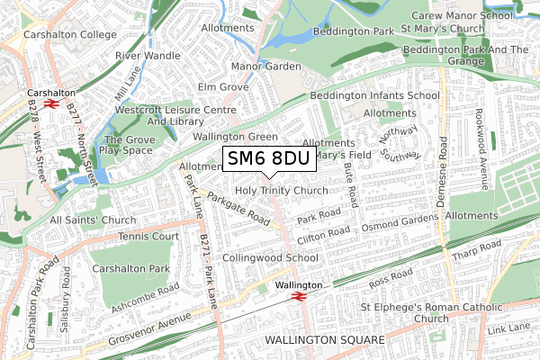 SM6 8DU map - small scale - OS Open Zoomstack (Ordnance Survey)