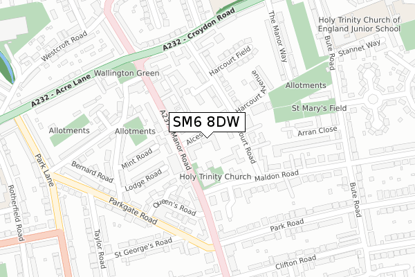 SM6 8DW map - large scale - OS Open Zoomstack (Ordnance Survey)