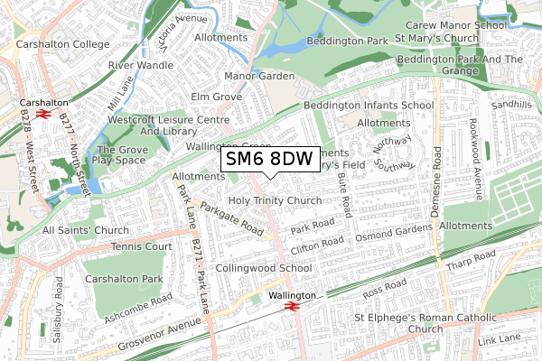 SM6 8DW map - small scale - OS Open Zoomstack (Ordnance Survey)
