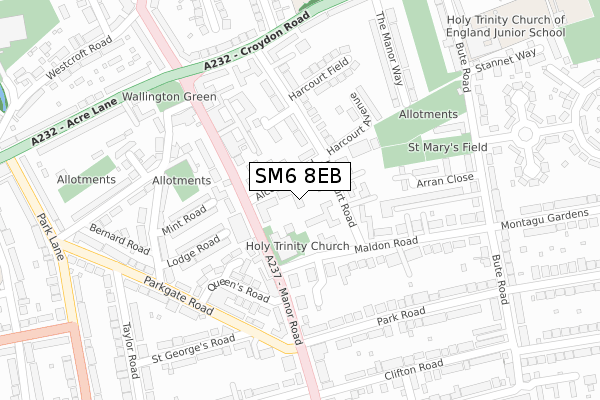 SM6 8EB map - large scale - OS Open Zoomstack (Ordnance Survey)