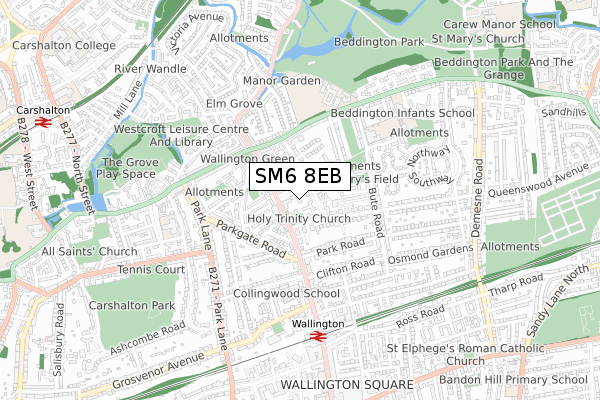 SM6 8EB map - small scale - OS Open Zoomstack (Ordnance Survey)