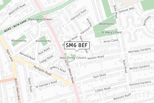 SM6 8EF map - large scale - OS Open Zoomstack (Ordnance Survey)